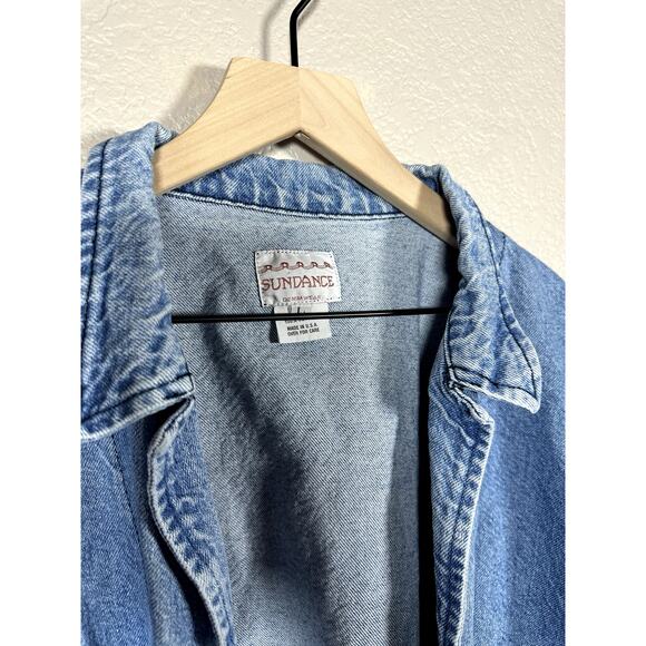 Sundance Oversized Vintage Raw Hem Denim Jean Short Sleeve Cardigan LARGE - Picture 2 of 7